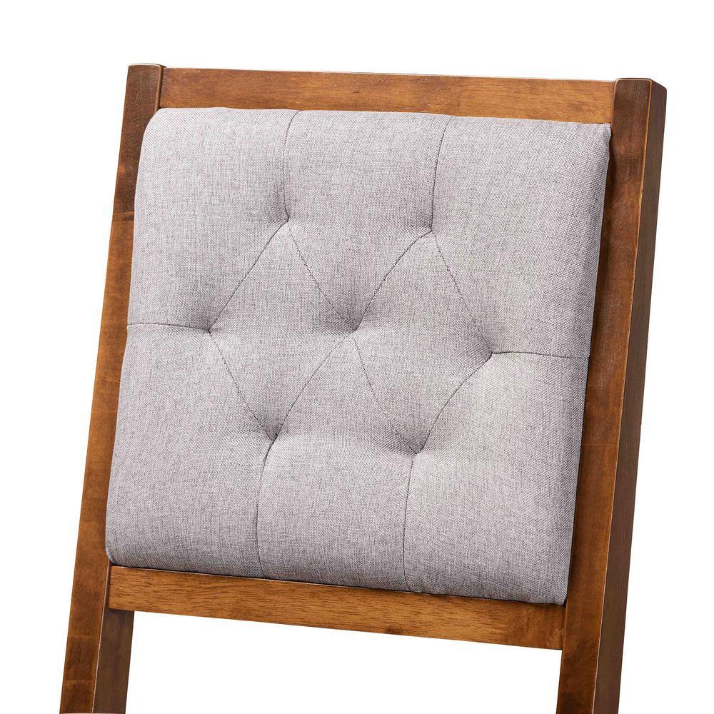 Elegant Grey Fabric and Walnut Brown Wood Counter Stool Set