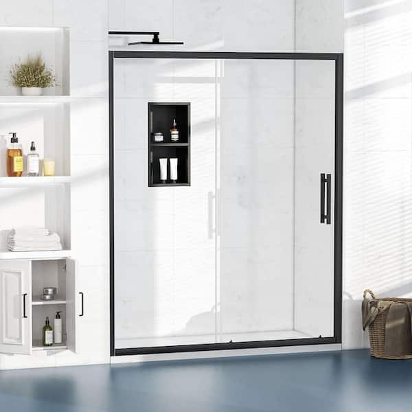 50-54 in. W x 72 in. H Sliding Framed Shower Door in Matte Black with Nano-Coated Tempered Glass and Waterproof Seal