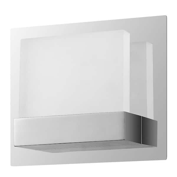 Edvivi Irene 6 in. 1-Light Chrome Modern Integrated LED Vanity Light with Square Frosted Acrylic Shade for Bathroom
