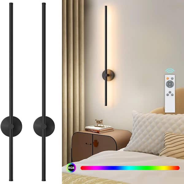 Deyidn 39.37 in. Black LED Wall Sconce Set of 2 with Remote Control Dimmable Multicolor, DIY 350-Degree Rotate, Memory Function