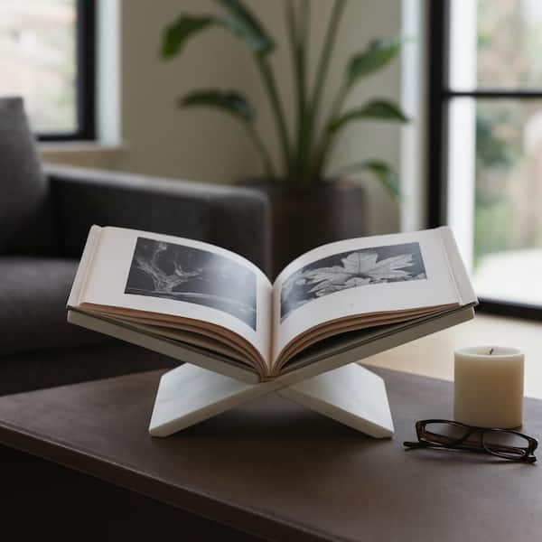 White 18.75 in. x 5.25 in. Marble Minimalist Bookstand Desk Accessories