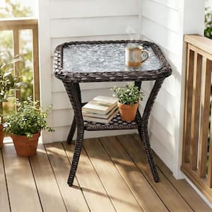 Dark Brown Wicker Outdoor Coffee Table Patio Square Side Table