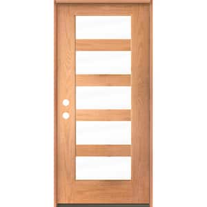 ASCEND Modern 36 in. x 80 in. 5-Lite Right-Hand/Inswing Clear Glass Teak Stain Fiberglass Prehung Front Door
