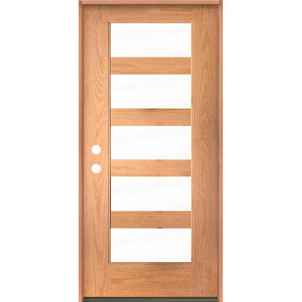 Krosswood Doors ASCEND Modern 36 in. x 80 in. 5-Lite Right-Hand/Inswing Clear Glass Teak Stain Fiberglass Prehung Front Door
