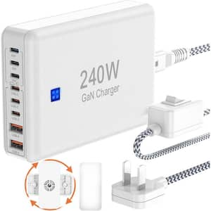 240W Fast Charging Blocks, 8-Port Charging Station for iPhone/Ipad/MacBook, 6C2A PD GaN Charger Box