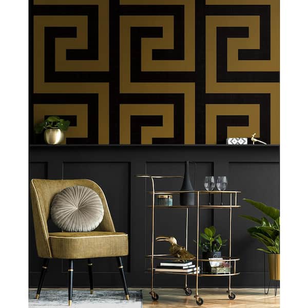 Ebony and Gold Maze Geo Vinyl Peel and Stick Wallpaper Roll (Covers 40.5 sq. ft.)