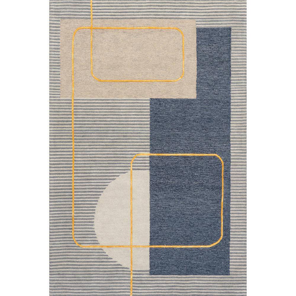 Blue and Gray Tufted Wool Stripe Area Rug 4' x 6'