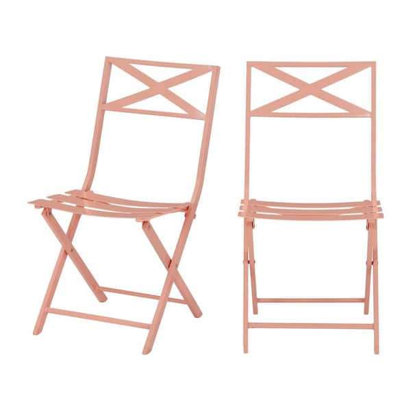 StyleWell Mix and Match Folding Steel Slat Outdoor Bistro Chairs in Peony (2-Pack)