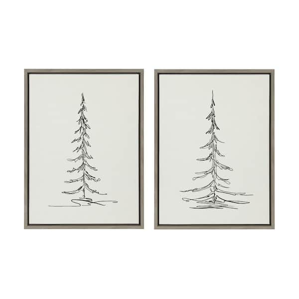 2 Piece Sylvie "Minimalist Evergreen Trees" by The Creative Bunch Studio Tree Framed Art Print Set 24 in. x 18 in.