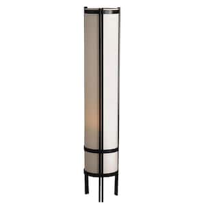 48 in. Beige and Black 1 Light 1-Way (On/Off) Column Floor Lamp for Bedroom with Cotton Cylin.der Shade