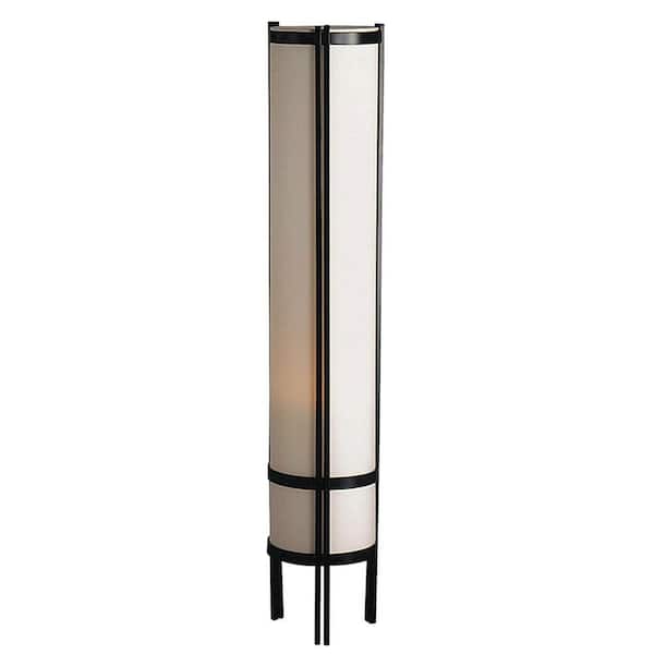HomeRoots 48 in. Beige and Black 1 Light 1-Way (On/Off) Column Floor Lamp for Bedroom with Cotton Cylin.der Shade