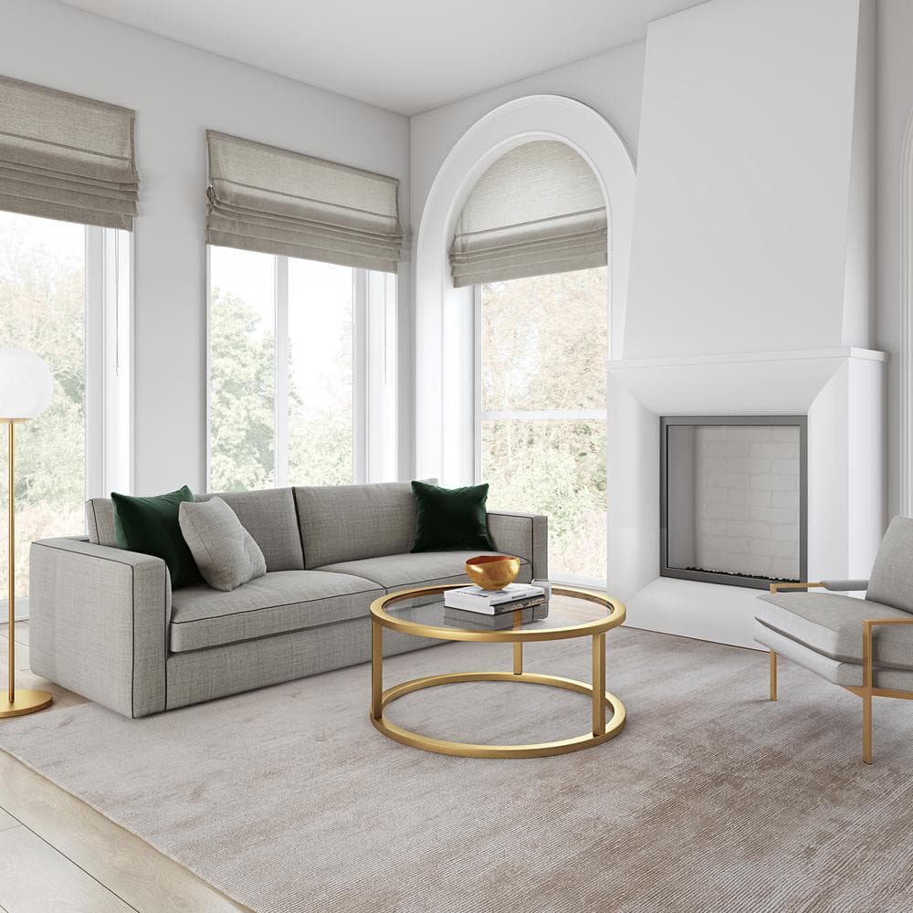 Elegant Round Brass Coffee Table with Tempered Glass Top