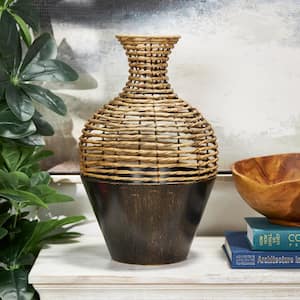 Bronze Handmade Twisted Plastic Rattan Decorative Vase with Open Frame Design and Bronze Metal Base