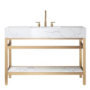 Ecija 48 in.W x 22 in.D x 33.9 in.H Single Sink Bath Vanity in Brushed Gold with White Stone Top