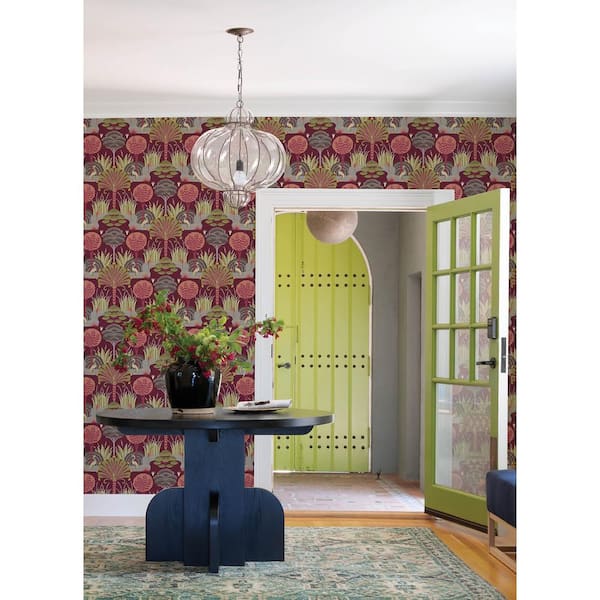 Mandeville Pink Rasberry Matte Tropical Paradise Non-Pasted Non-Woven Paper Wallpaper