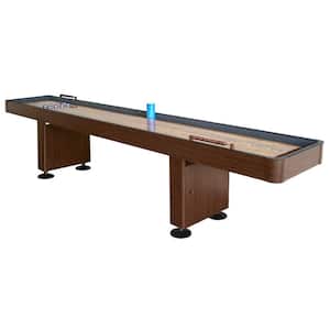 Challenger 9 ft. Shuffleboard Table w Walnut Finish, Hardwood Playfield, Storage Cabinets