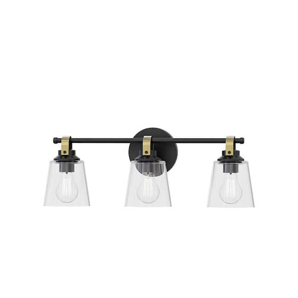 Montford 3-Light 6.25 in. Black and Polished Gold Plug and Play Wall Sconce with SkyPlug