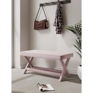 Abigail Mid-Century Modern Pink Velvet Upholstered Double Ottoman Bench