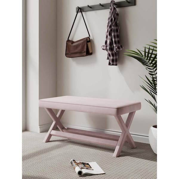 Manhattan Comfort Abigail Mid-Century Modern Pink Velvet Upholstered Double Ottoman Bench