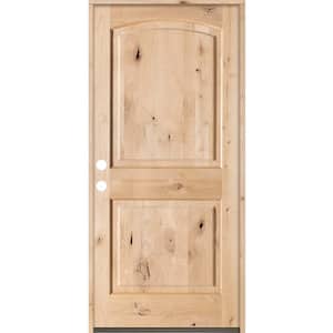 32 in. x 80 in. Rustic Knotty Alder Top Rail Arch Right-Hand Inswing Unfinished Wood Prehung Front Door