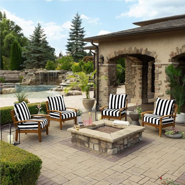Outdoor Deep Seat Cushion Set 2 Pieces 24 x 24 x 4.3 in. Fade Resistant Patio Furniture Cushions w/ Backrest Black White