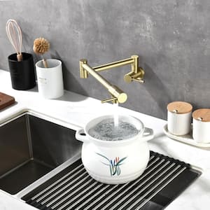 Contemporary 2-Handle Wall Mount Pot Filler in Brushed Gold