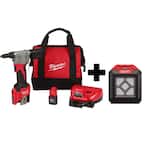 M12 12-Volt Lithium-Ion Cordless Rivet Tool Kit with (2) 1.5Ah Batteries, Charger and 1000 Lumens M12 Flood Light