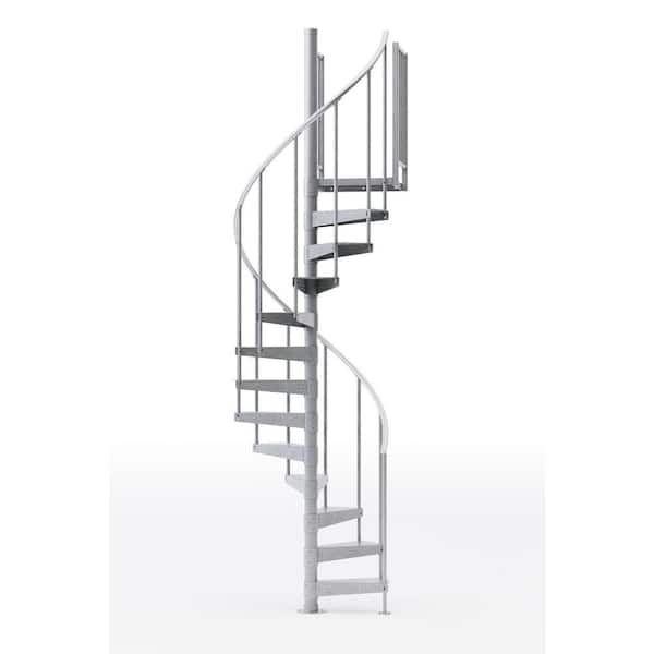 Mylen STAIRS Reroute Galvanized Exterior 42in Diameter, Fits Height 93.5in - 104.5in, 2 36in Tall Platform Rails Spiral Staircase Kit