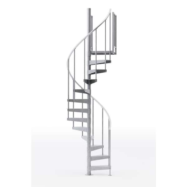 Mylen STAIRS Reroute Galvanized Exterior 42in Diameter, Fits Height 102in - 114in, 2 36in Tall Platform Rails Spiral Staircase Kit