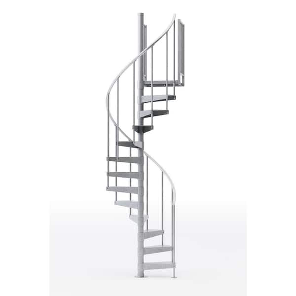 Reroute Galvanized Exterior 42in Diameter, Fits Height 119in - 133in, 2 42in Tall Platform Rails Spiral Staircase Kit