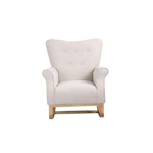 Modern Beige Button Tufted Velvet Upholstered Rocking Chairs with Wood Base