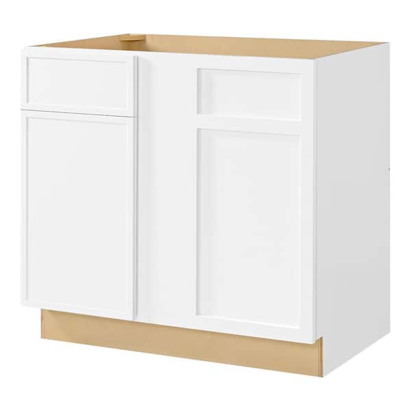 Leyton 36 in. Wx 24 in. Dx 34.5 in. H Ready to Assemble Plywood Slim Shaker Corner Blind Kitchen Cabinet in Alpine White