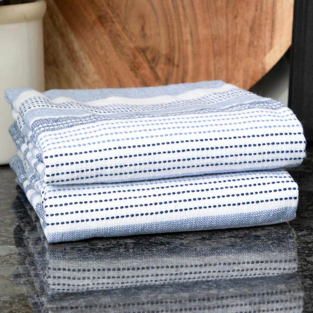 Navy Striped Dual-Sided Cotton Terry Kitchen Towel Set, 2 Piece