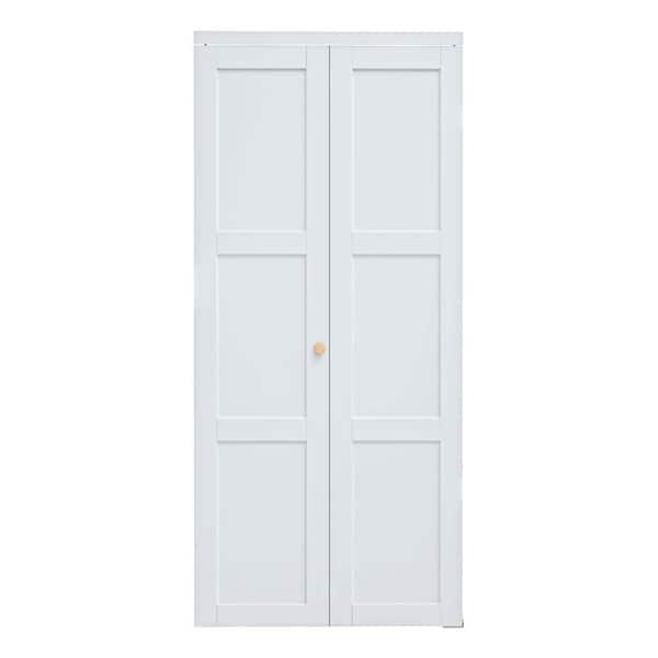 36 in. x 96 in. 3-Lite Solid Core Panel White Primed Composite MDF Interior Closet Bi-fold Door with Hardware Kit