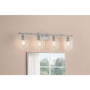 Laurel Brook 34 in. 4-Lights Brushed Nickel Industrial Bathroom Vanity Light