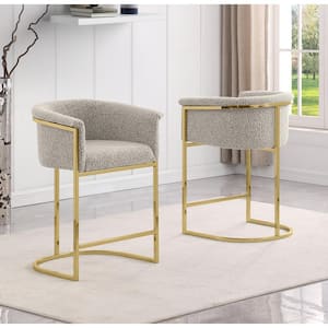 Luke Gray Boucle Fabric Dining Chair Set of 2 with Floor Adjuster Gold Chrome Base