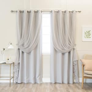 Light Grey Panel with Grey Tulle Polyester Solid 52 in. W x 84 in. L Grommet Blackout Curtain (Set of 2)