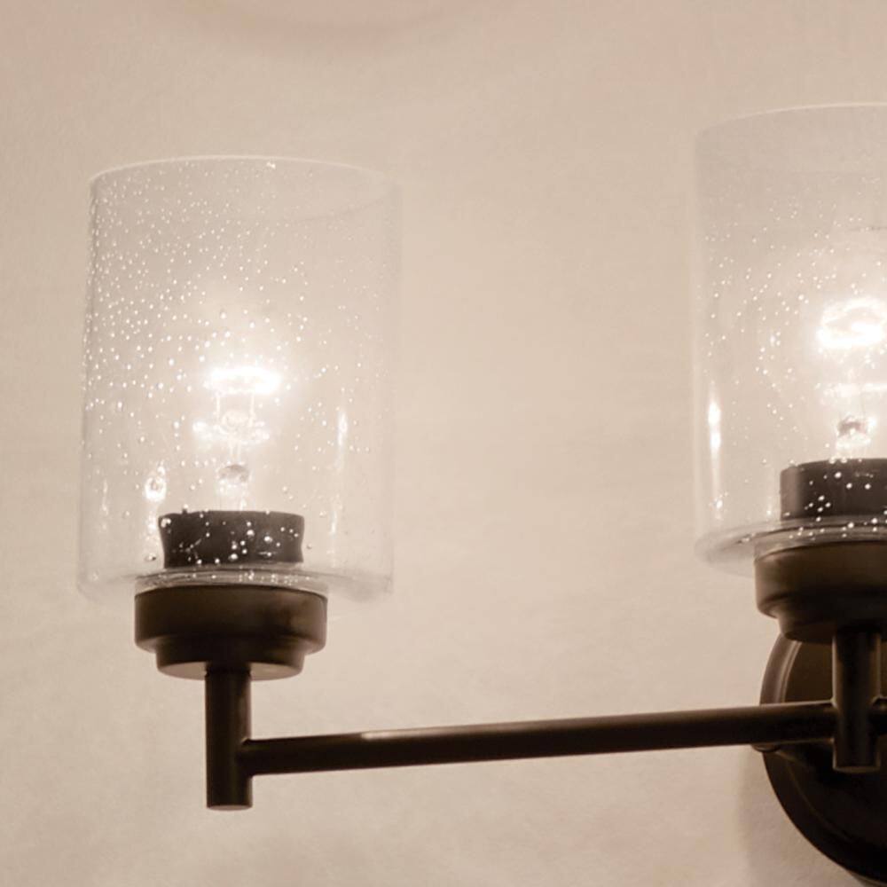 Black 3-Light Vanity Light with Clear Seeded Glass Shades