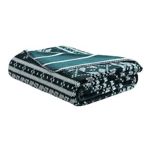 Fairisle Texture Green/Ivory/Grey 50 x 70 Flannel Throw Blanket