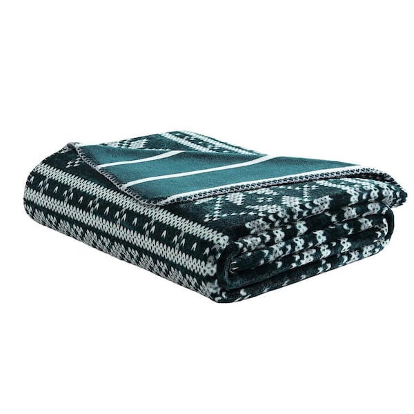 Nautica Fairisle Texture Green/Ivory/Grey 50 x 70 Flannel Throw Blanket