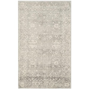 Evoke Silver/Ivory Doormat 3 ft. x 5 ft. Distressed Floral Speckles Area Rug