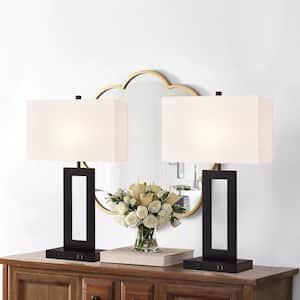 20 in. Black Touch Control Bedside Table Lamp with White Fabric Shade (2-Pack)
