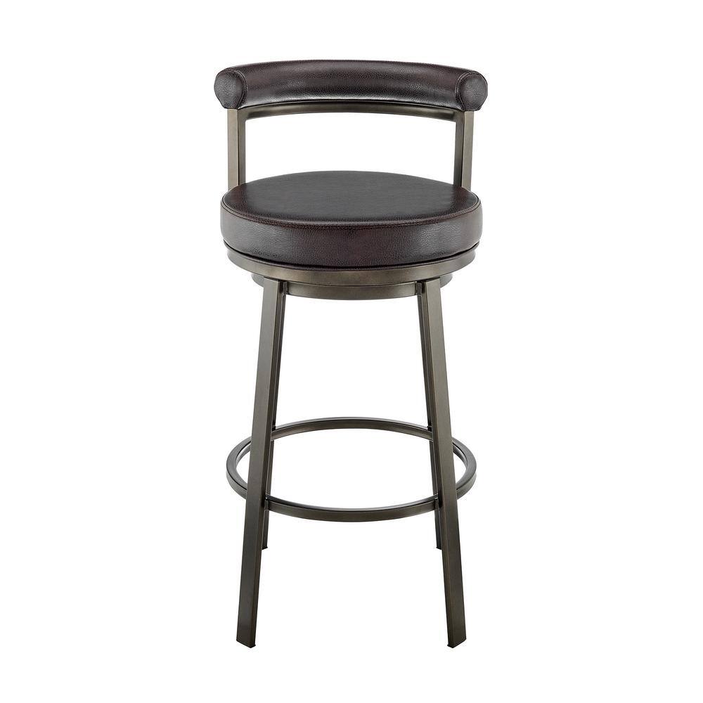 Mocha Finish Brown Faux Leather Adjustable Swivel Bar Stool