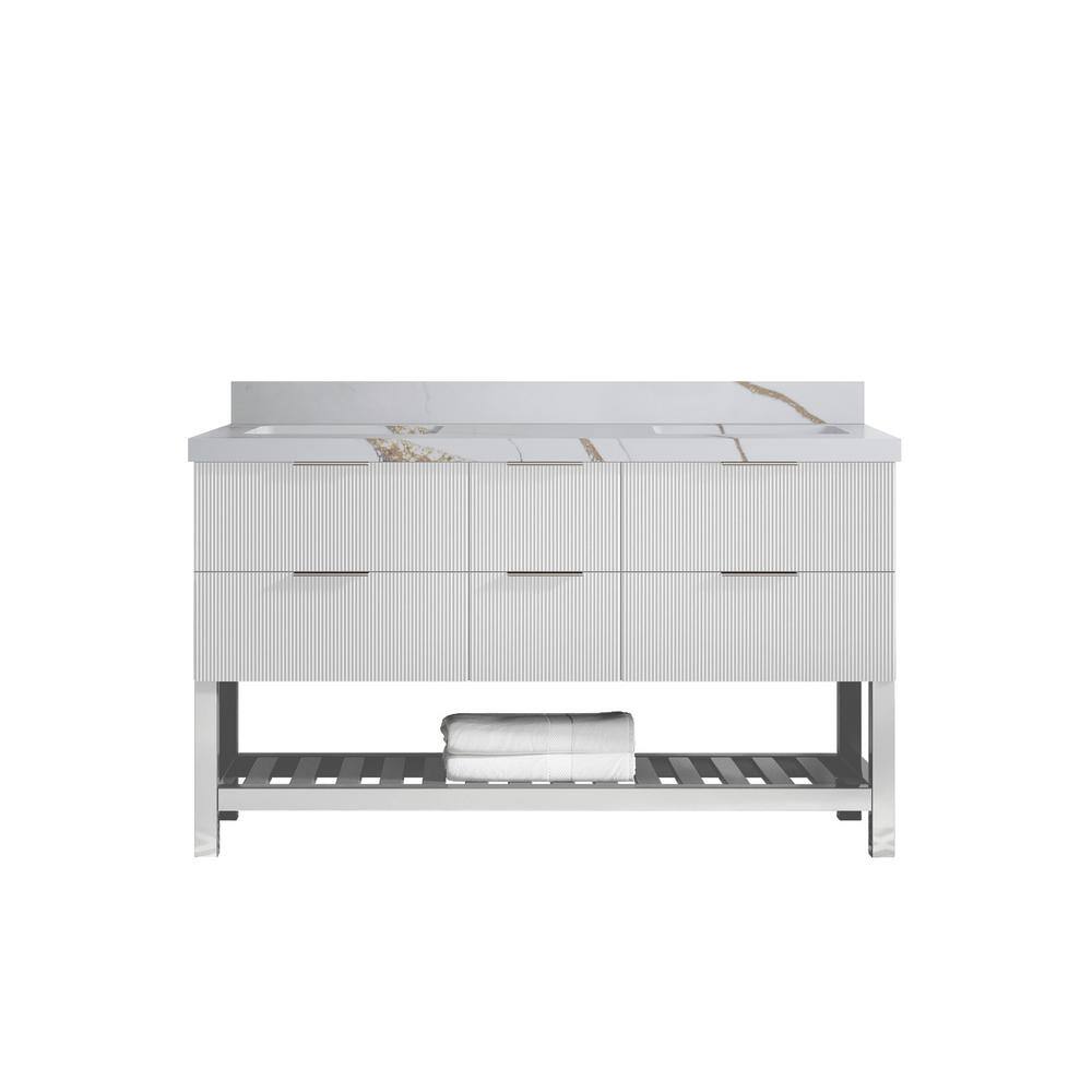 Catalina 60 in. W x 22 in. D x 36 in. H Double Sink Bath Vanity in White with 2 in. Calacatta Gold Qt. Top price history on PriceWatchPro
