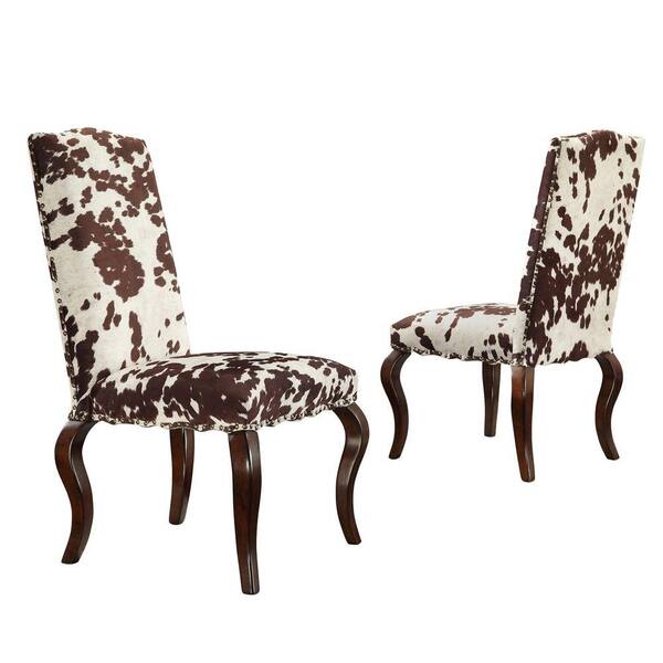 HomeSullivan Belvidere Cabriole Leg Fabric Dining Chair in Cowhide Print (Set of 2)