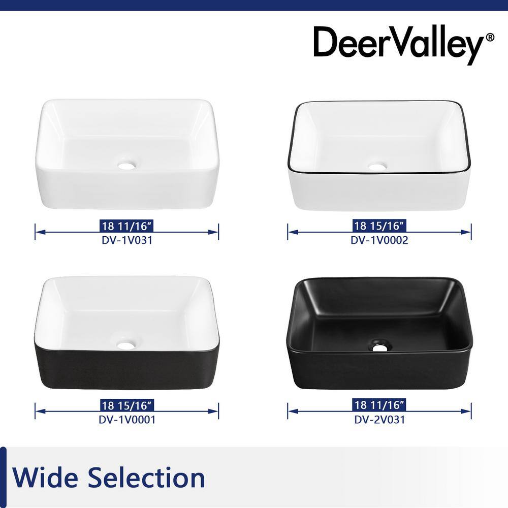 19" White Ceramic Rectangular Vessel Sink with Black Trim