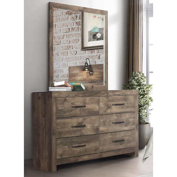 NEW CLASSIC HOME FURNISHINGS New Classic Furniture Misty Lodge Greige 6-drawer 59 in. Dresser with Mirror