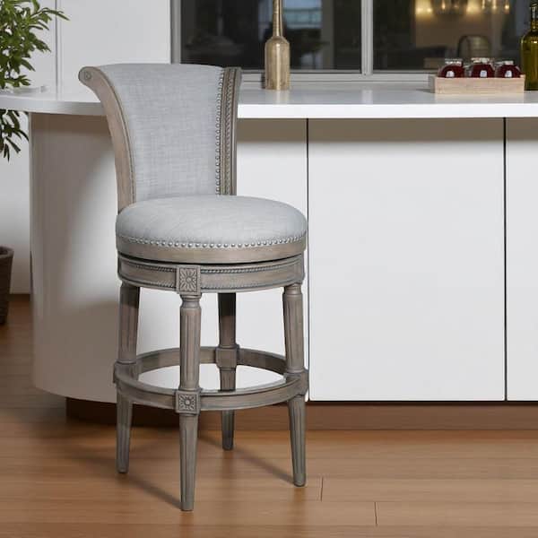 45.00 in. H Champagne, Gray Bar Height Solid Wood Bar Stool with Upholstered Seat (Set of 1)
