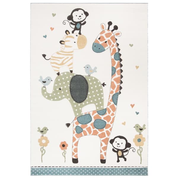 SAFAVIEH Carousel Kids Ivory 5 ft. x 8 ft. Animal Print Area Rug