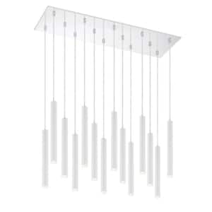 Forest 5 W 14 Light Chrome Integrated LED Shaded Chandelier with Matte White Steel Shade